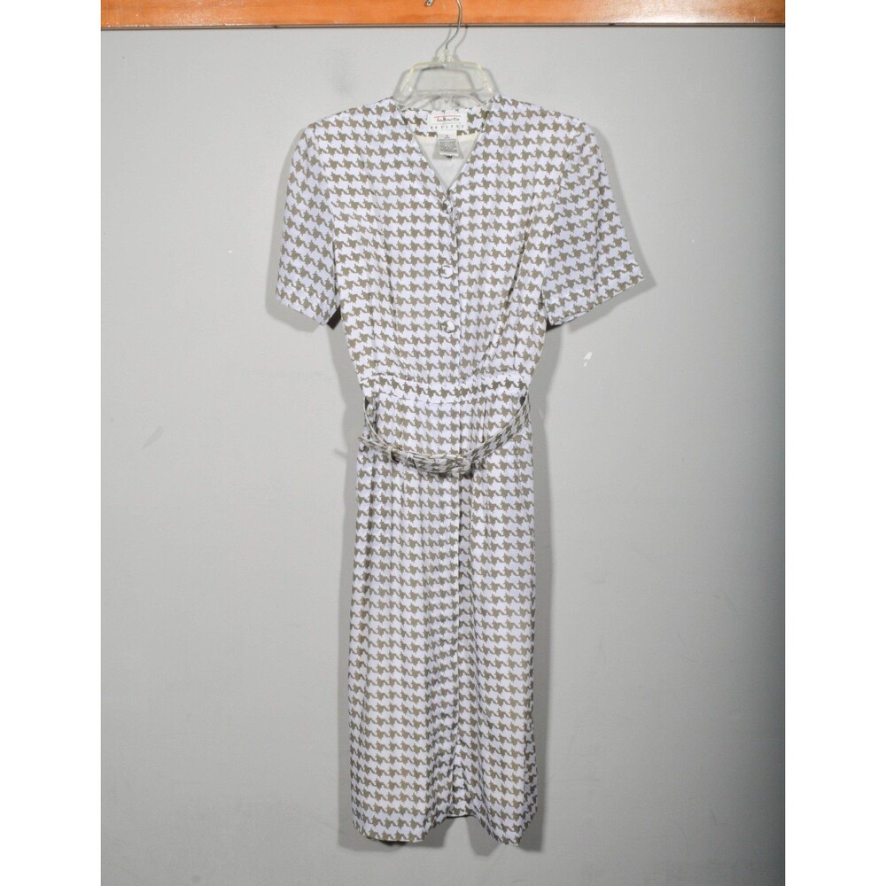 Vintage Talbots Petites Brown Houndstooth Belted Midi Preppy Career Sz 4
